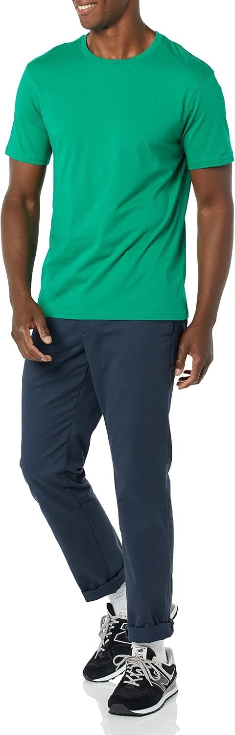 image:imageAmazon Essentials Mens SlimFit Crewneck Short Sleeve Cotton TShirtsNavyGreen