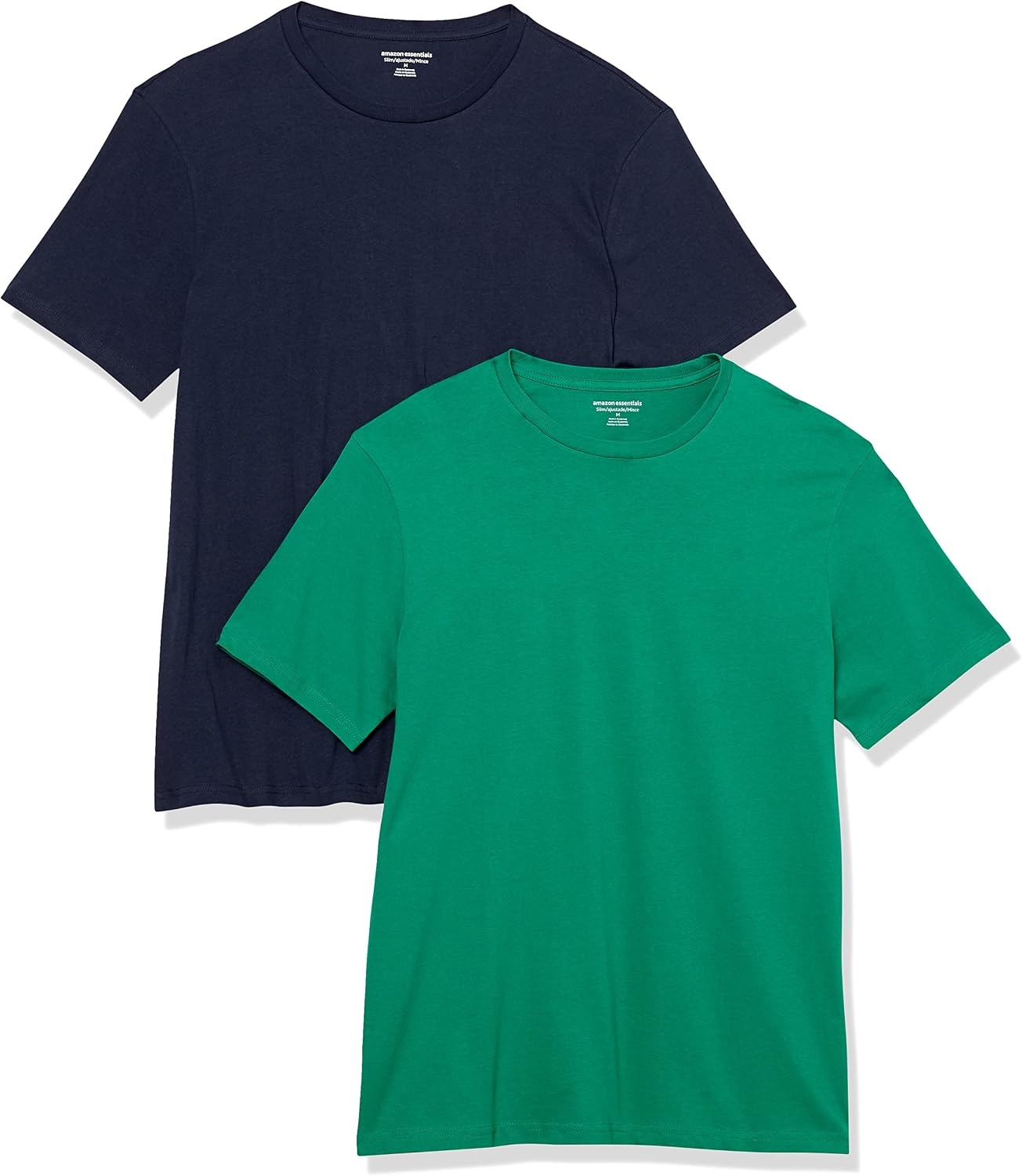 image:imageAmazon Essentials Mens SlimFit Crewneck Short Sleeve Cotton TShirtsNavyGreen