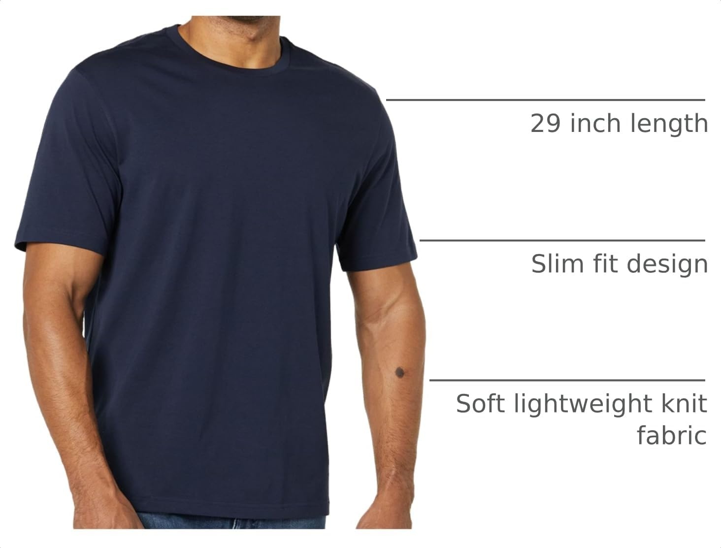 image:imageAmazon Essentials Mens SlimFit Crewneck Short Sleeve Cotton TShirtsNavyOlive Stripe