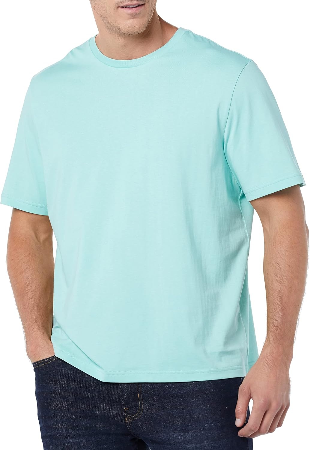 image:imageAmazon Essentials Mens SlimFit Crewneck Short Sleeve Cotton TShirtsWhiteAqua