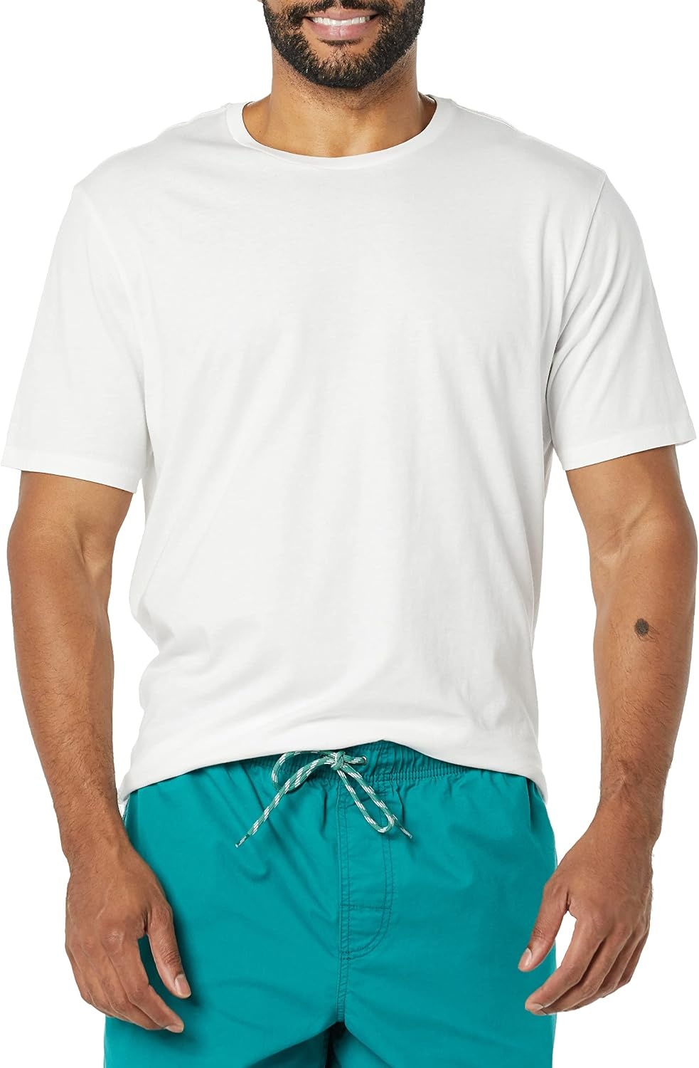 image:imageAmazon Essentials Mens SlimFit Crewneck Short Sleeve Cotton TShirtsWhiteWhite