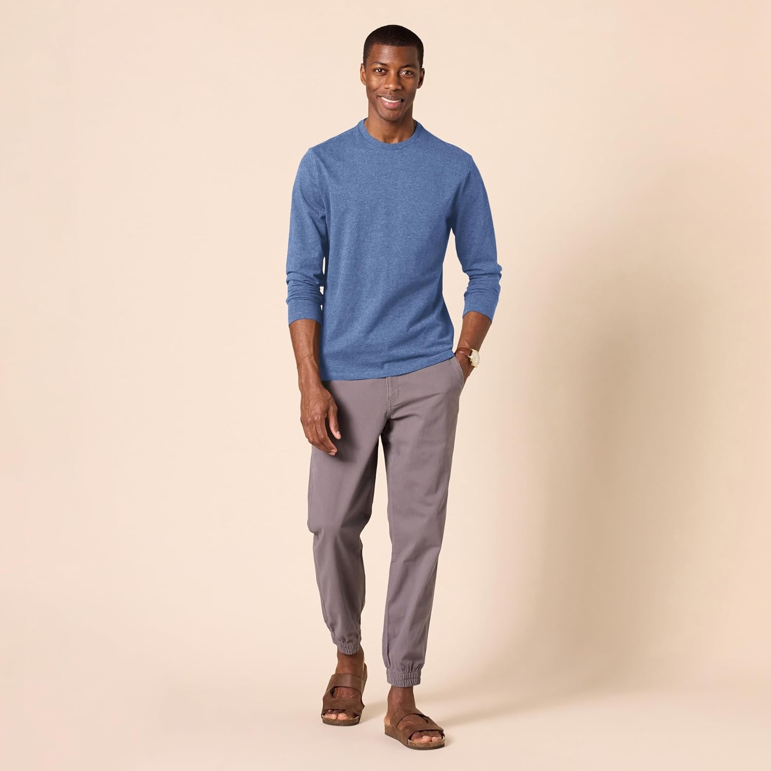 image:imageAmazon Essentials Mens SlimFit Long Sleeve TShirtBlue Heather