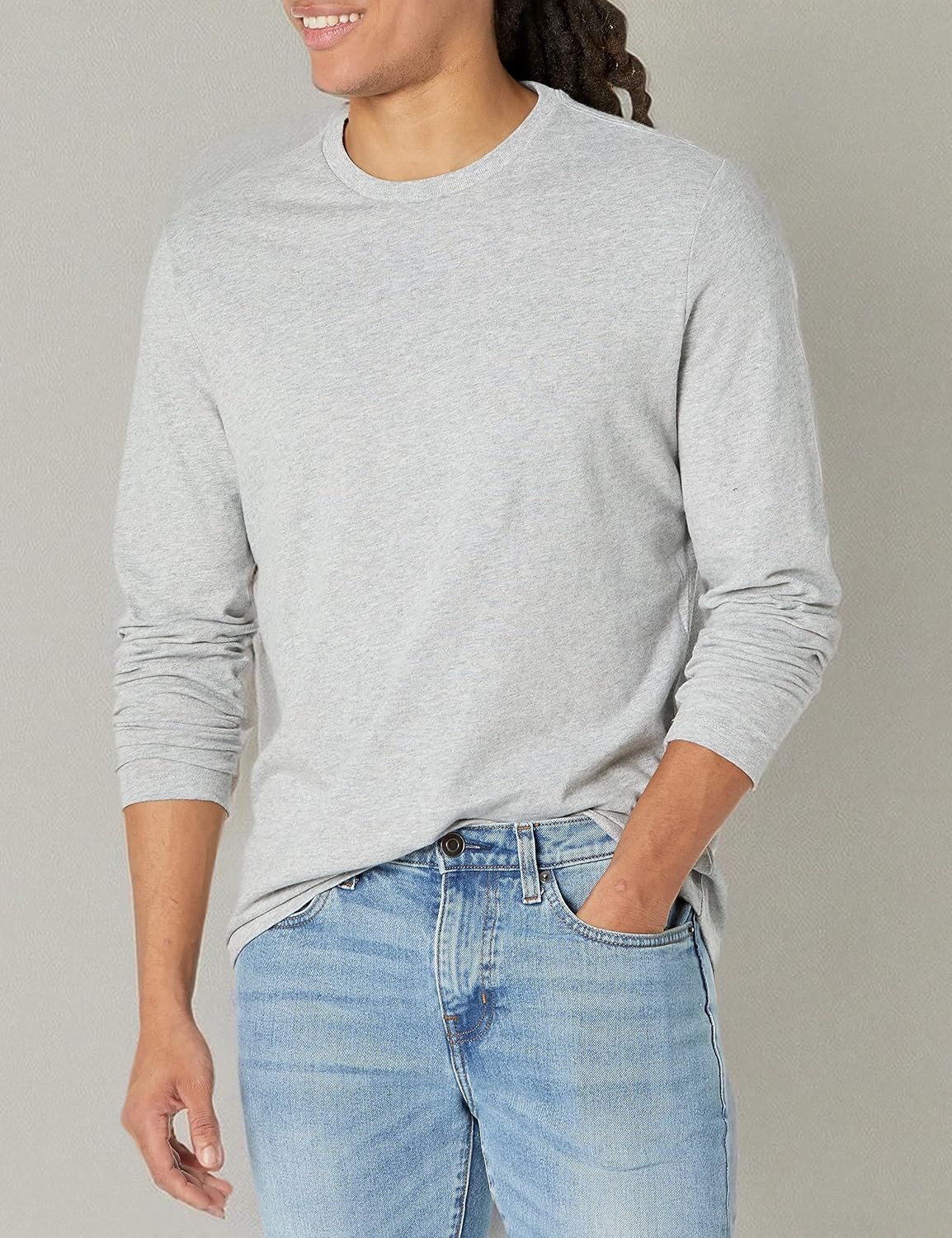 image:imageAmazon Essentials Mens SlimFit Long Sleeve TShirtLight Grey Heather