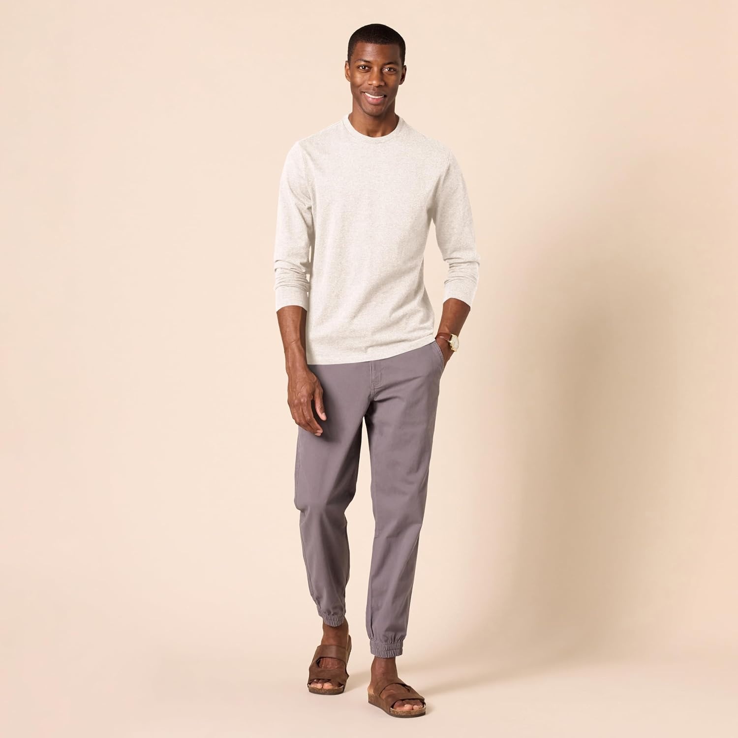 image:imageAmazon Essentials Mens SlimFit Long Sleeve TShirtOatmeal Heather