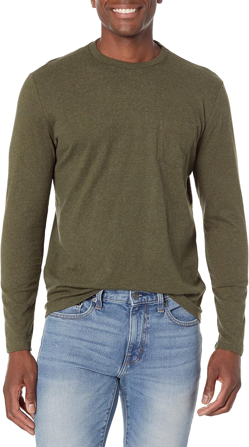 image:imageAmazon Essentials Mens SlimFit Long Sleeve TShirtOlive Heather