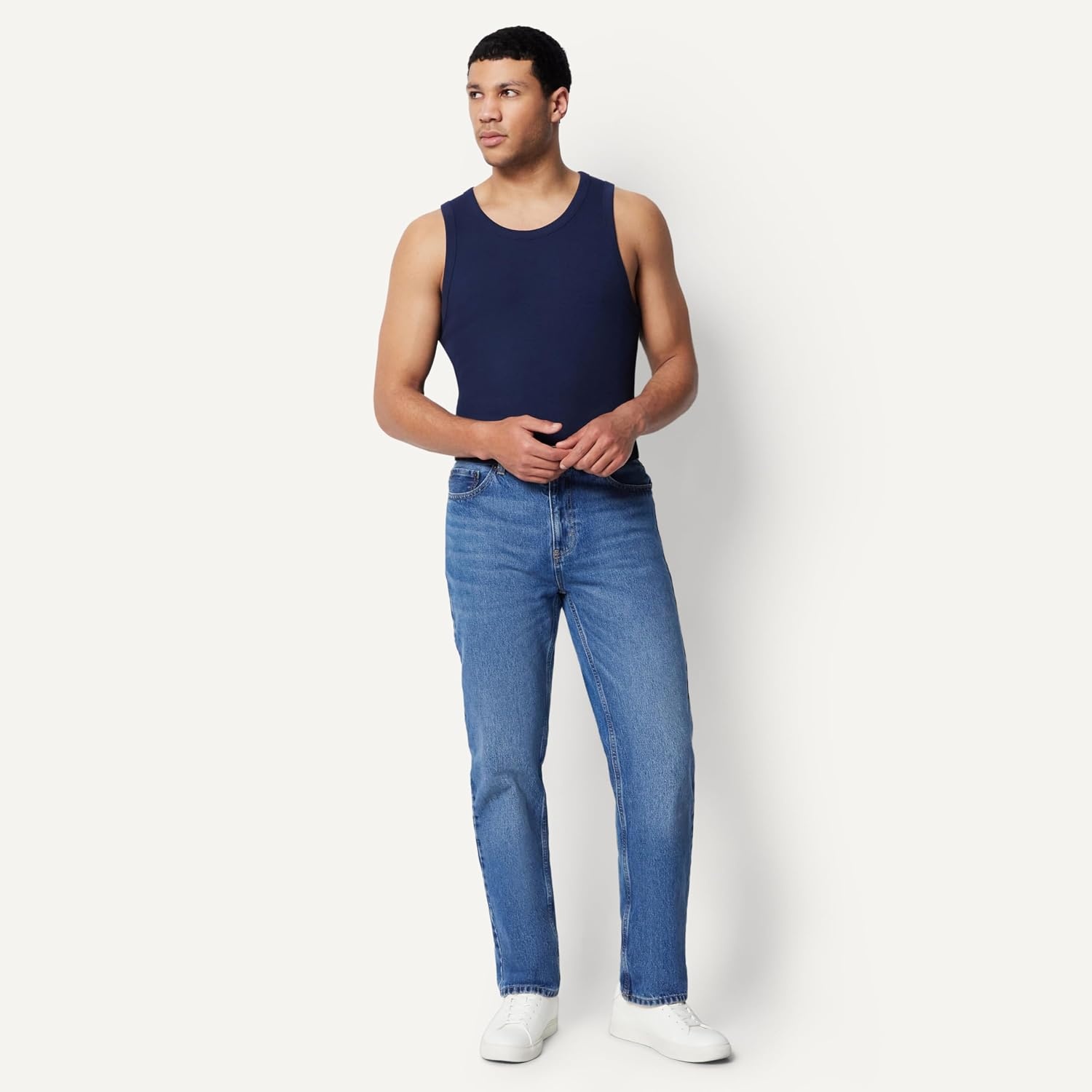 image:imageAmazon Essentials Mens SlimFit Ribbed Tank Top Pack of 2Navy BlazerDark Blue