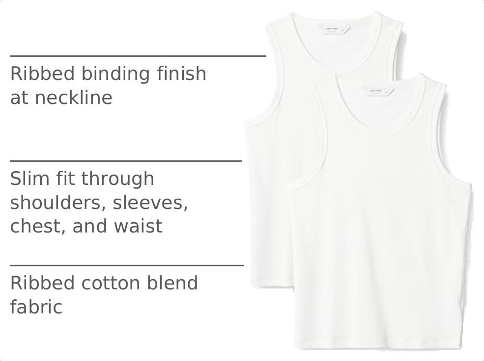 image:imageAmazon Essentials Mens SlimFit Ribbed Tank Top Pack of 2White