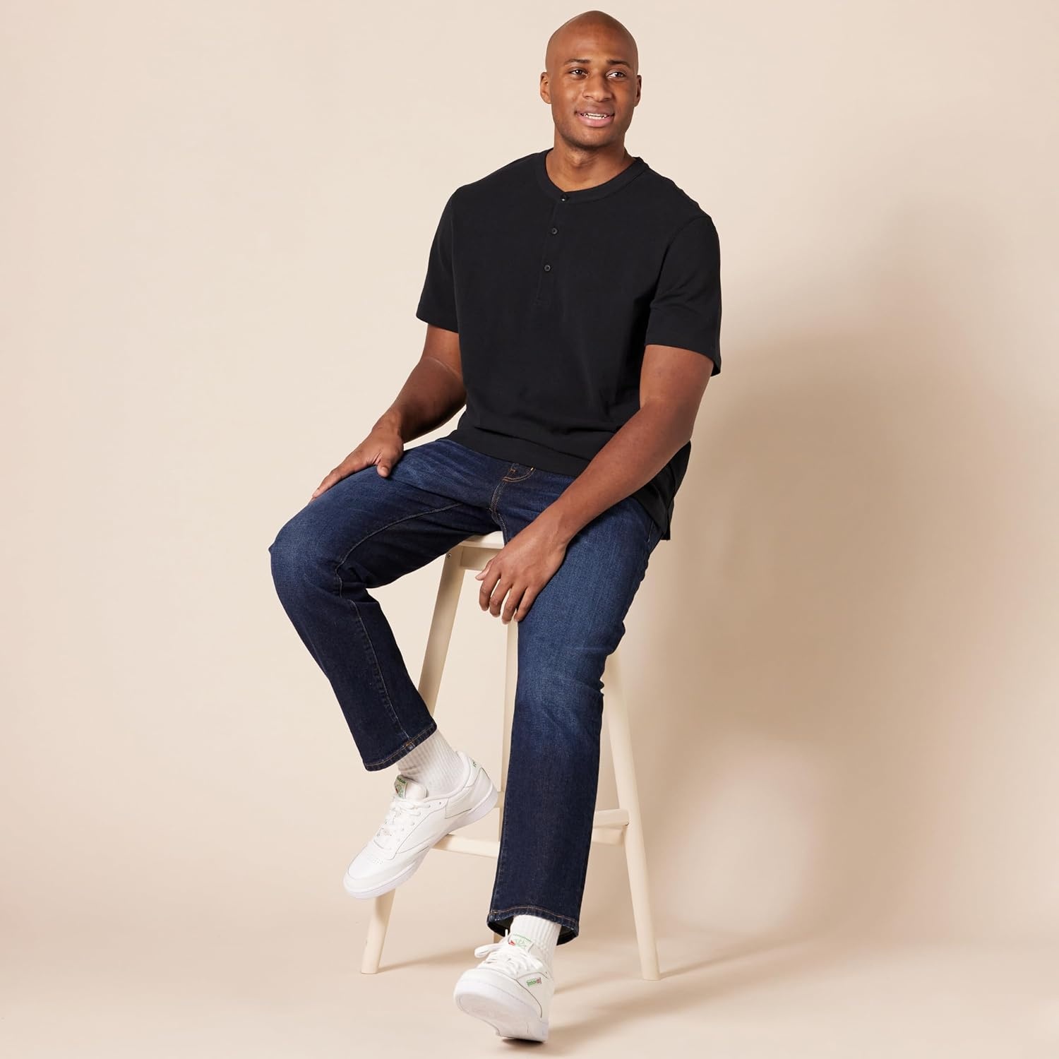 image:imageAmazon Essentials Mens SlimFit ShortSleeve Pique Henley Shirt Pack of 2Black