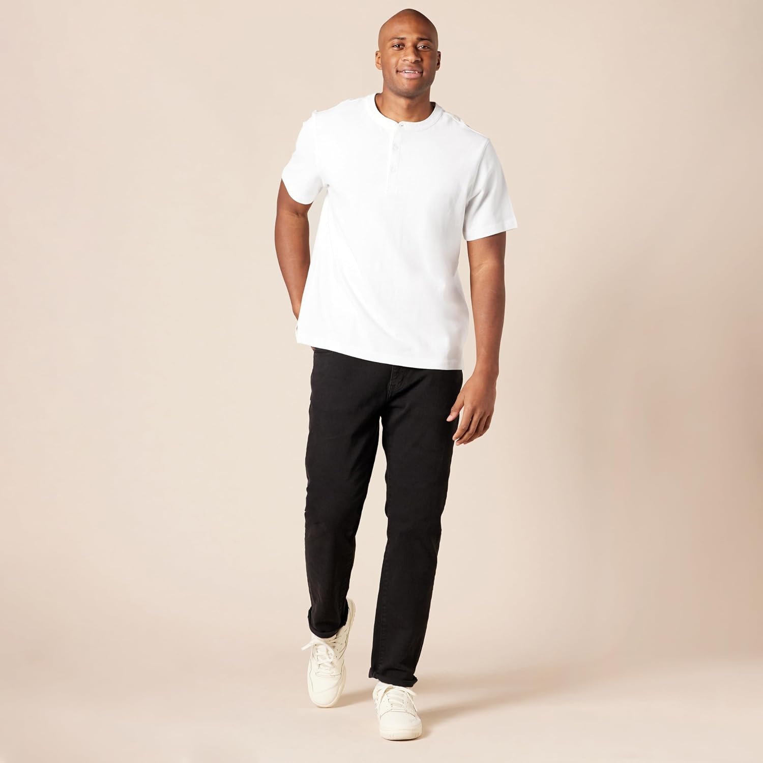 image:imageAmazon Essentials Mens SlimFit ShortSleeve Pique Henley Shirt Pack of 2White