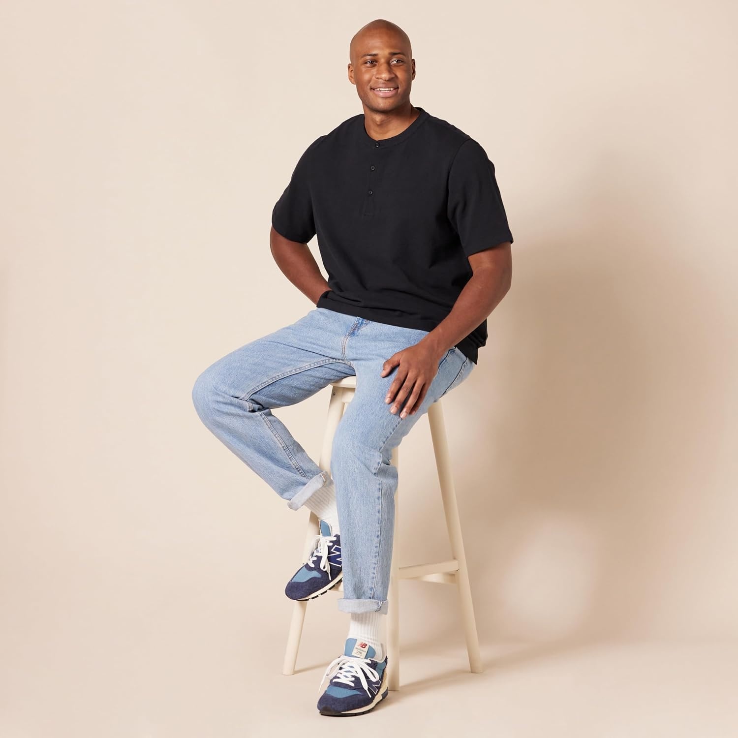 image:imageAmazon Essentials Short Sleeve Henley Shirt for Men RegularFit Pique Available in Big amp Tall Pack of 2Black