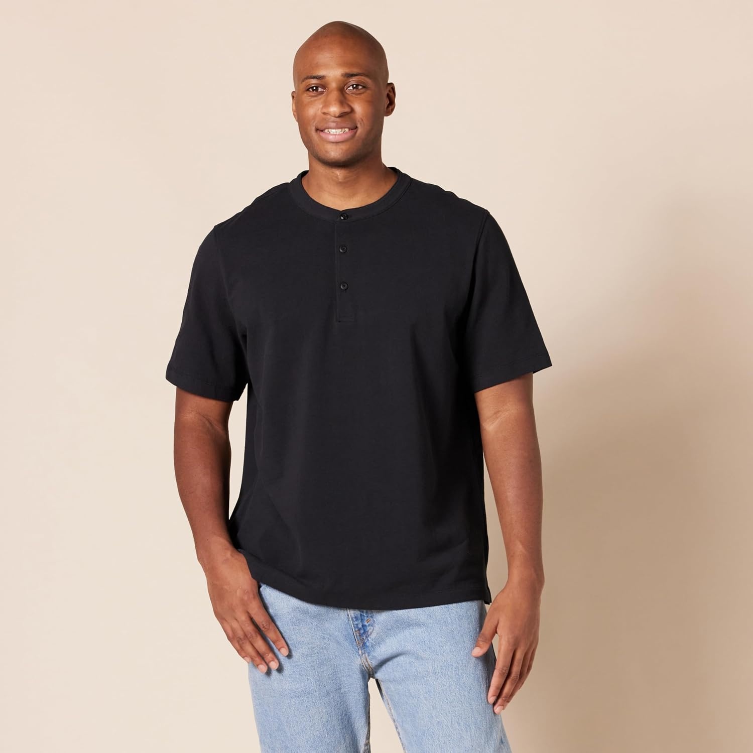 image:imageAmazon Essentials Short Sleeve Henley Shirt for Men RegularFit Pique Available in Big amp Tall Pack of 2Black