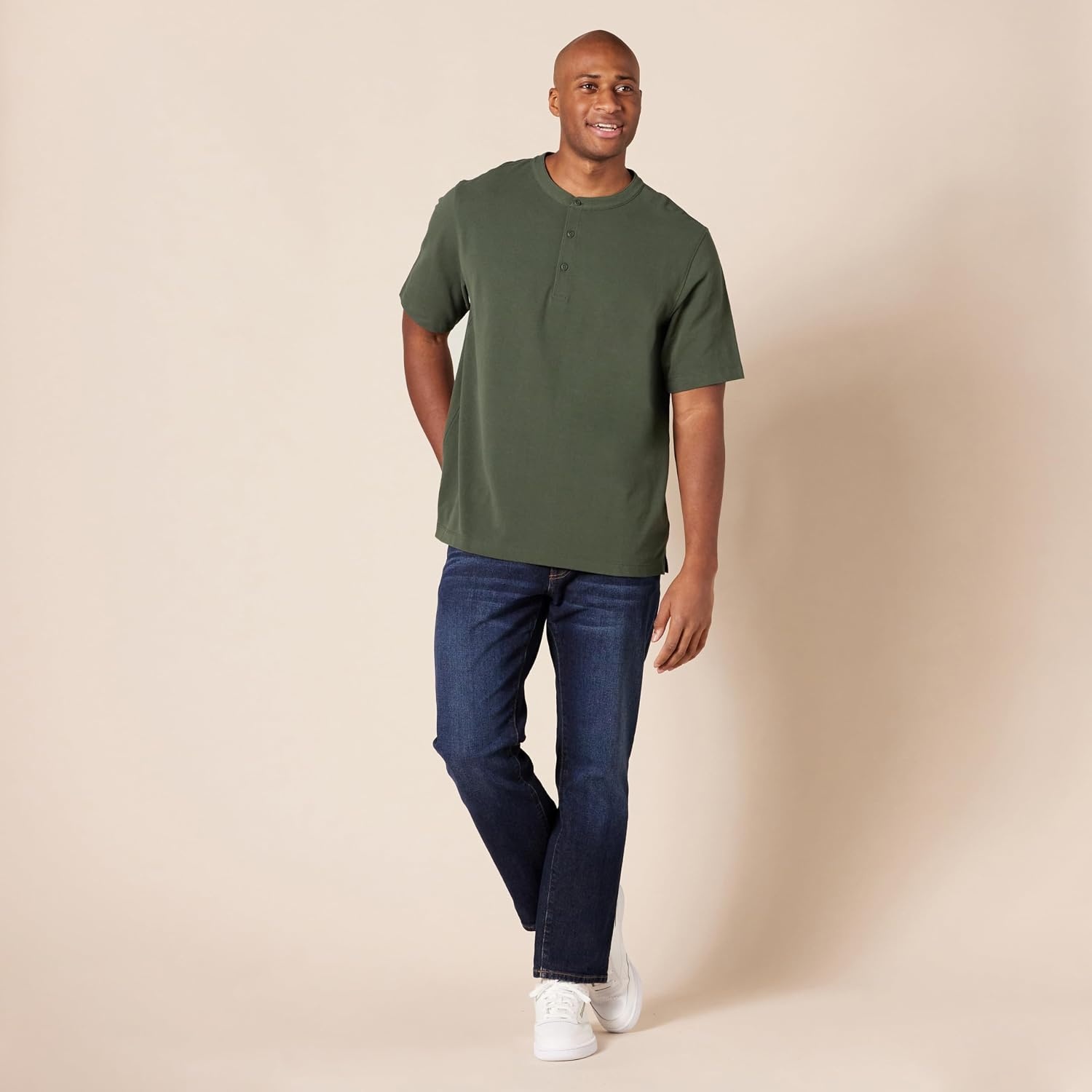 image:imageAmazon Essentials Short Sleeve Henley Shirt for Men RegularFit Pique Available in Big amp Tall Pack of 2BlackOlive