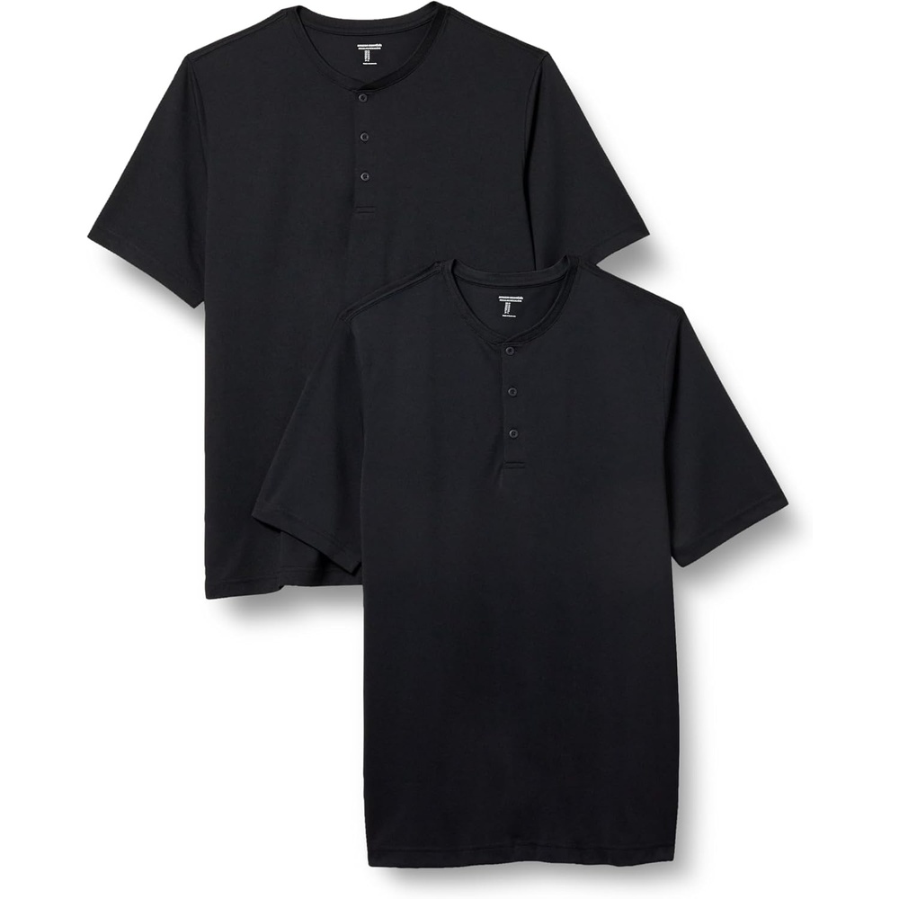 image:imageAmazon Essentials Henley Shirts for Men Short Sleeve QuickDry Jersey RegularFit 2PackBlack