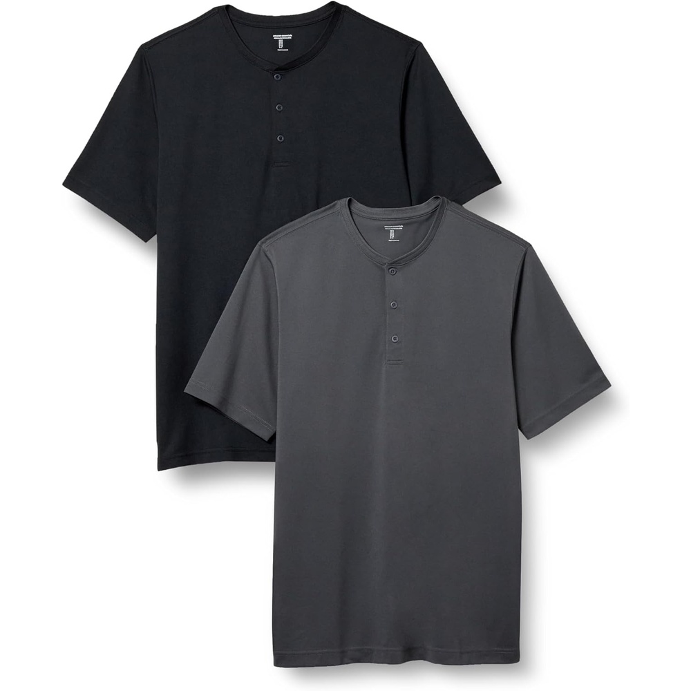 image:imageAmazon Essentials Henley Shirts for Men Short Sleeve QuickDry Jersey RegularFit 2PackBlackCharcoal
