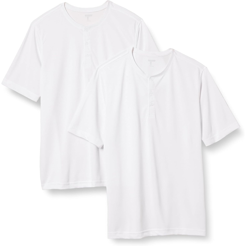 image:imageAmazon Essentials Henley Shirts for Men Short Sleeve QuickDry Jersey RegularFit 2PackWhite