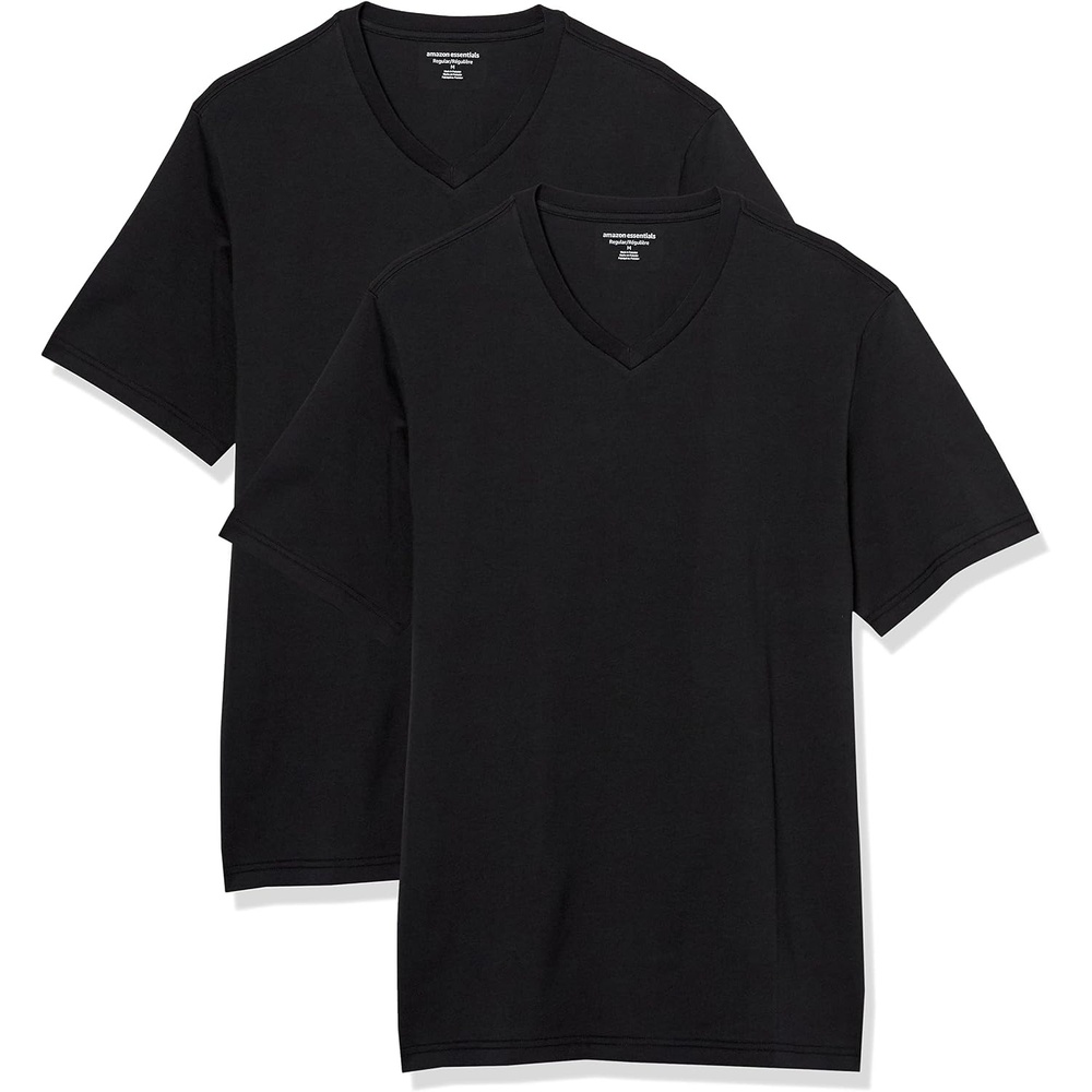 image:imageAmazon Essentials Mens Cotton ShortSleeve VNeck TShirts Pack of 2BlackBlack