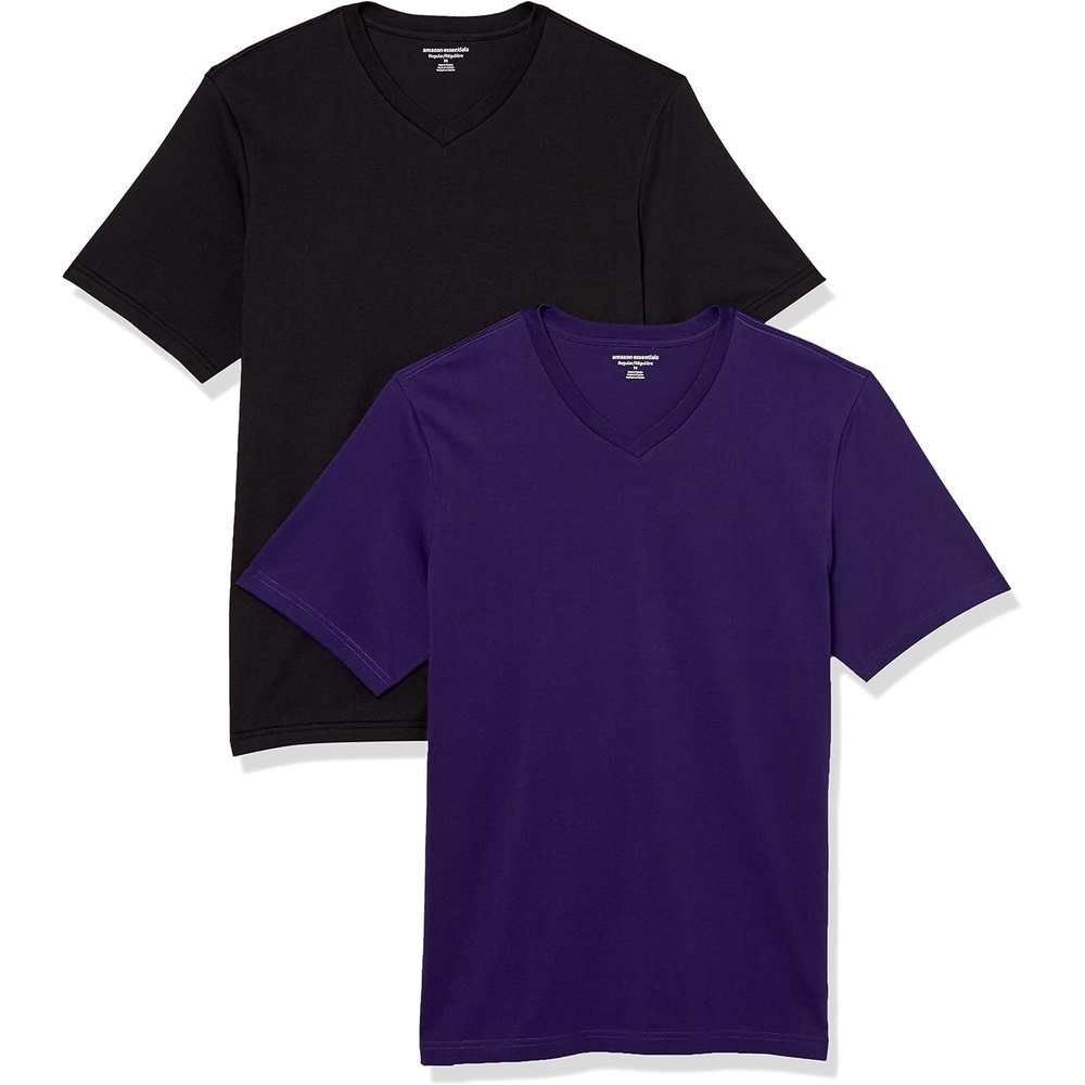 image:imageAmazon Essentials Mens Cotton ShortSleeve VNeck TShirts Pack of 2BlackDark Purple