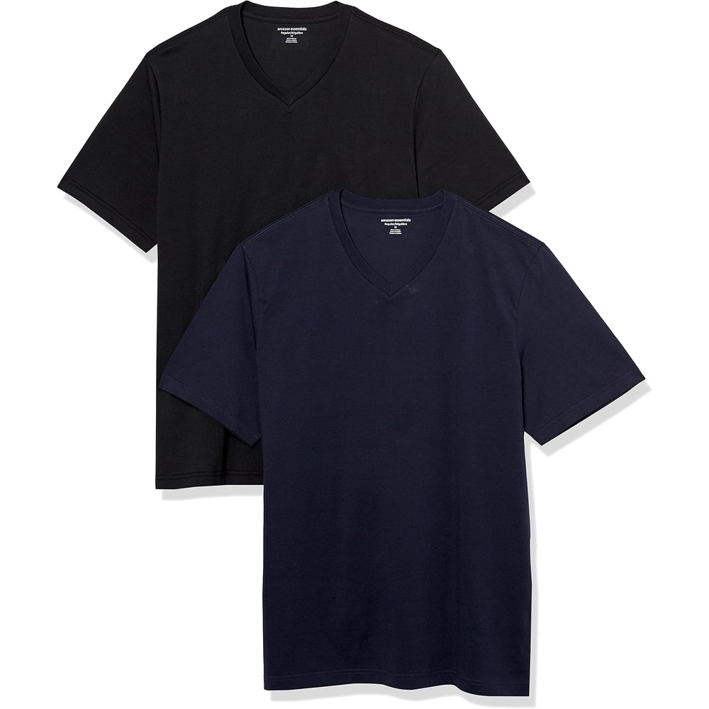 image:imageAmazon Essentials Mens Cotton ShortSleeve VNeck TShirts Pack of 2BlackNavy