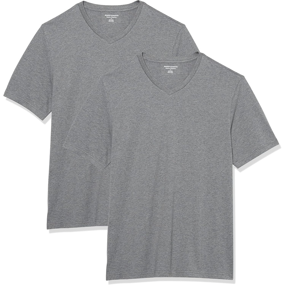 image:imageAmazon Essentials Mens Cotton ShortSleeve VNeck TShirts Pack of 2Heather GreyHeather Grey