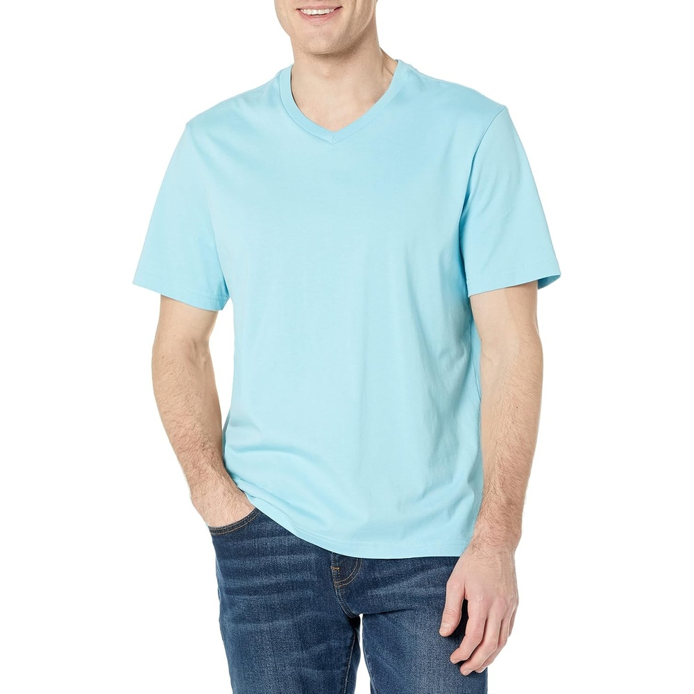image:imageAmazon Essentials Mens Cotton ShortSleeve VNeck TShirts Pack of 2Light BlueLight Blue