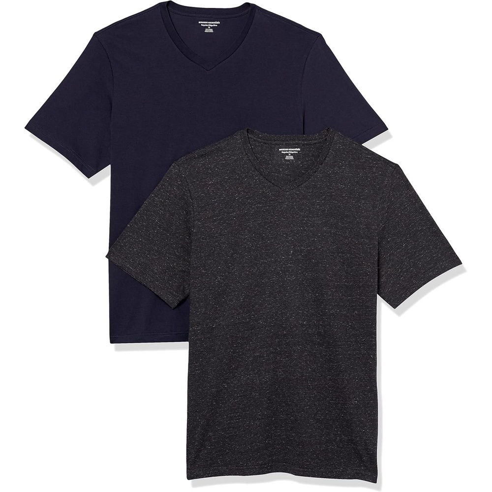 image:imageAmazon Essentials Mens Cotton ShortSleeve VNeck TShirts Pack of 2NavyCharcoal Heather
