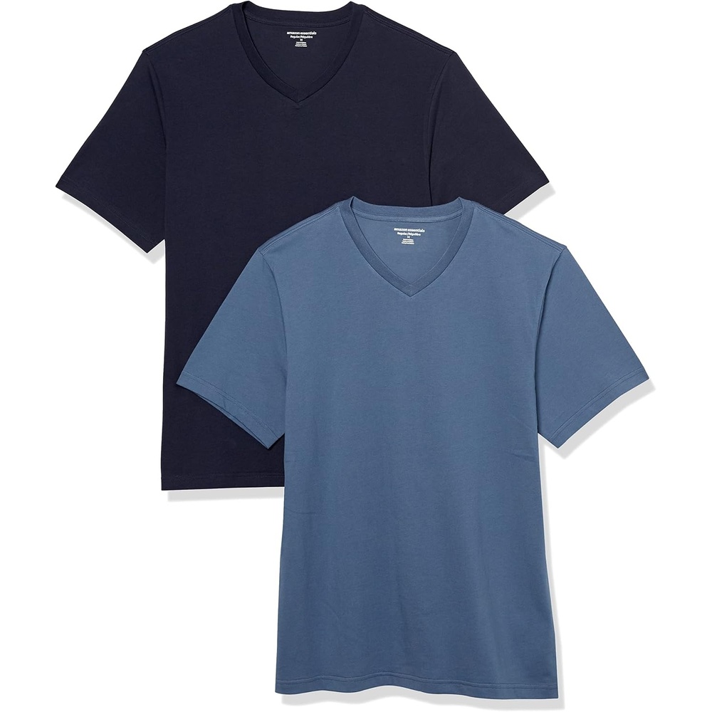 image:imageAmazon Essentials Mens Cotton ShortSleeve VNeck TShirts Pack of 2NavyDark Blue
