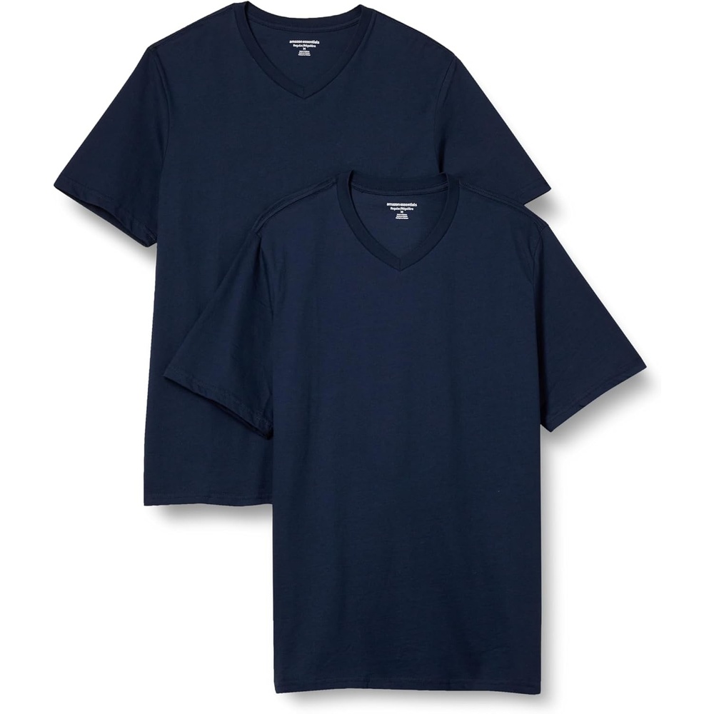 image:imageAmazon Essentials Mens Cotton ShortSleeve VNeck TShirts Pack of 2NavyNavy