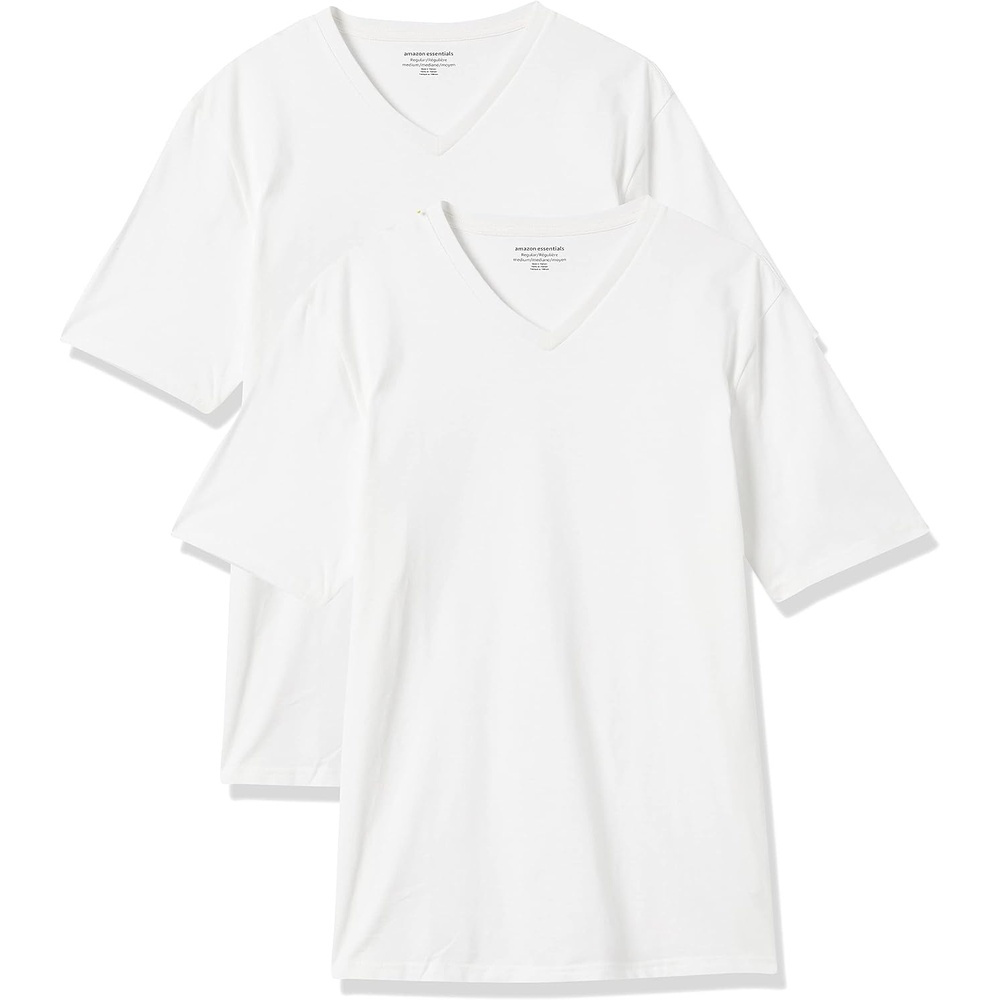 image:imageAmazon Essentials Mens Cotton ShortSleeve VNeck TShirts Pack of 2WhiteWhite