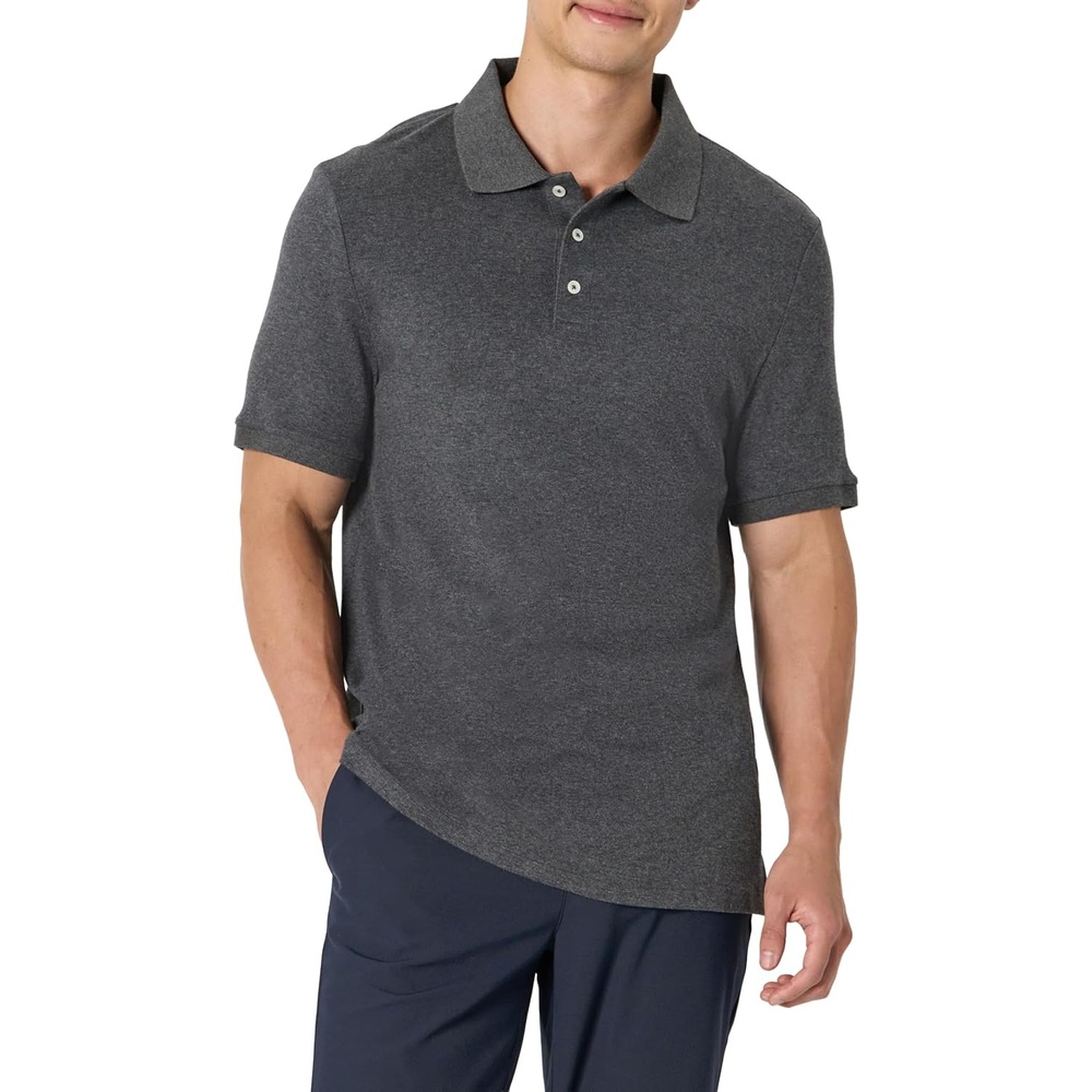 image:imageAmazon Essentials Mens Interlock Polo ShirtCharcoal Heather