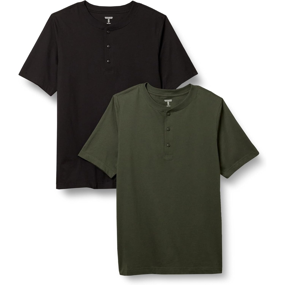 image:imageAmazon Essentials Mens ShortSleeve Cotton Henley TShirtDark OliveBlack