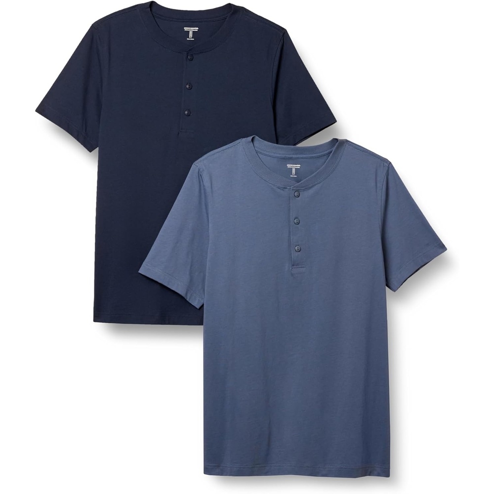 image:imageAmazon Essentials Mens ShortSleeve Cotton Henley TShirtDenimNavy
