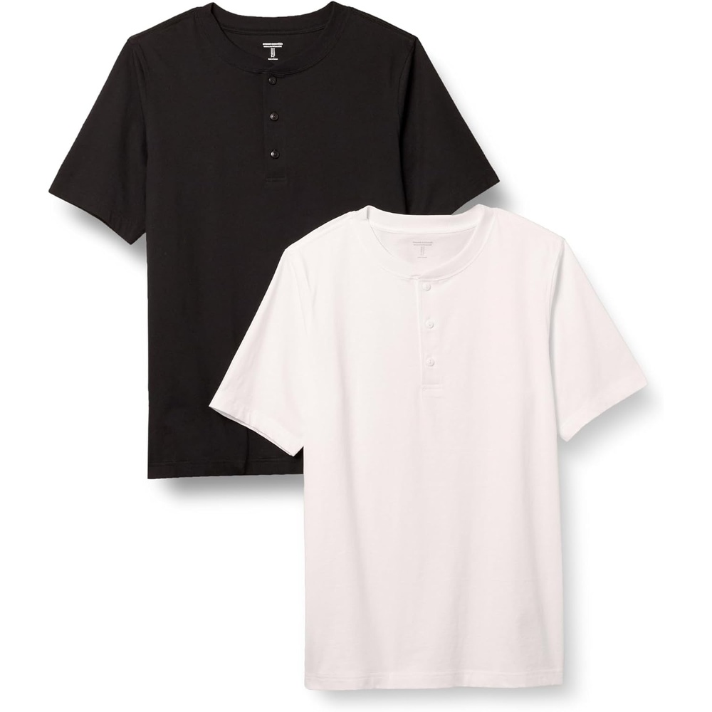 image:imageAmazon Essentials Mens ShortSleeve Cotton Henley TShirtWhiteBlack