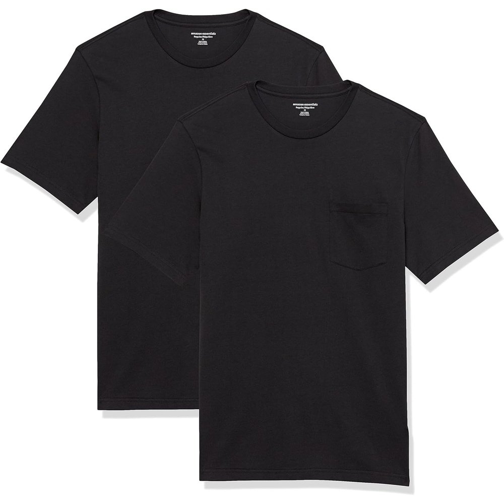 image:imageAmazon Essentials Mens ShortSleeve Crewneck Pocket TShirtsBlackBlack