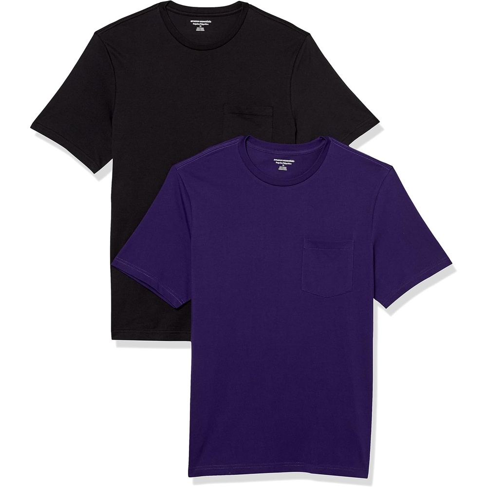 image:imageAmazon Essentials Mens ShortSleeve Crewneck Pocket TShirtsBlackDark Purple