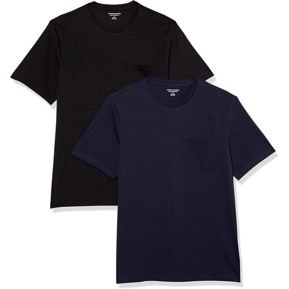 image:imageAmazon Essentials Mens ShortSleeve Crewneck Pocket TShirtsBlackNavy