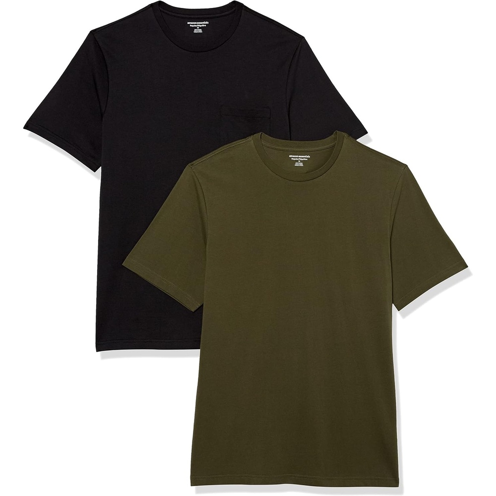 image:imageAmazon Essentials Mens ShortSleeve Crewneck Pocket TShirtsBlackOlive