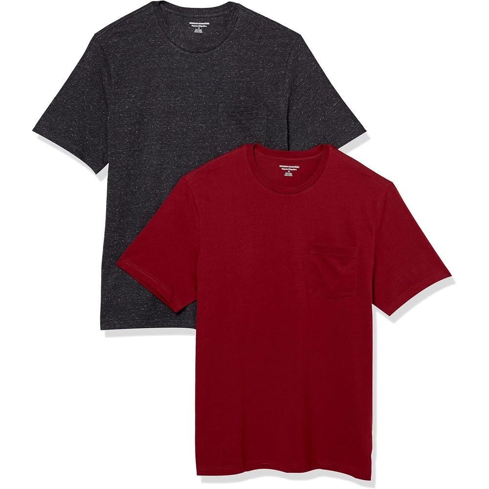 image:imageAmazon Essentials Mens ShortSleeve Crewneck Pocket TShirtsCharcoal HeatherBurgundy
