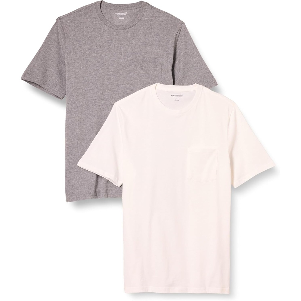 image:imageAmazon Essentials Mens ShortSleeve Crewneck Pocket TShirtsHeather GreyWhite