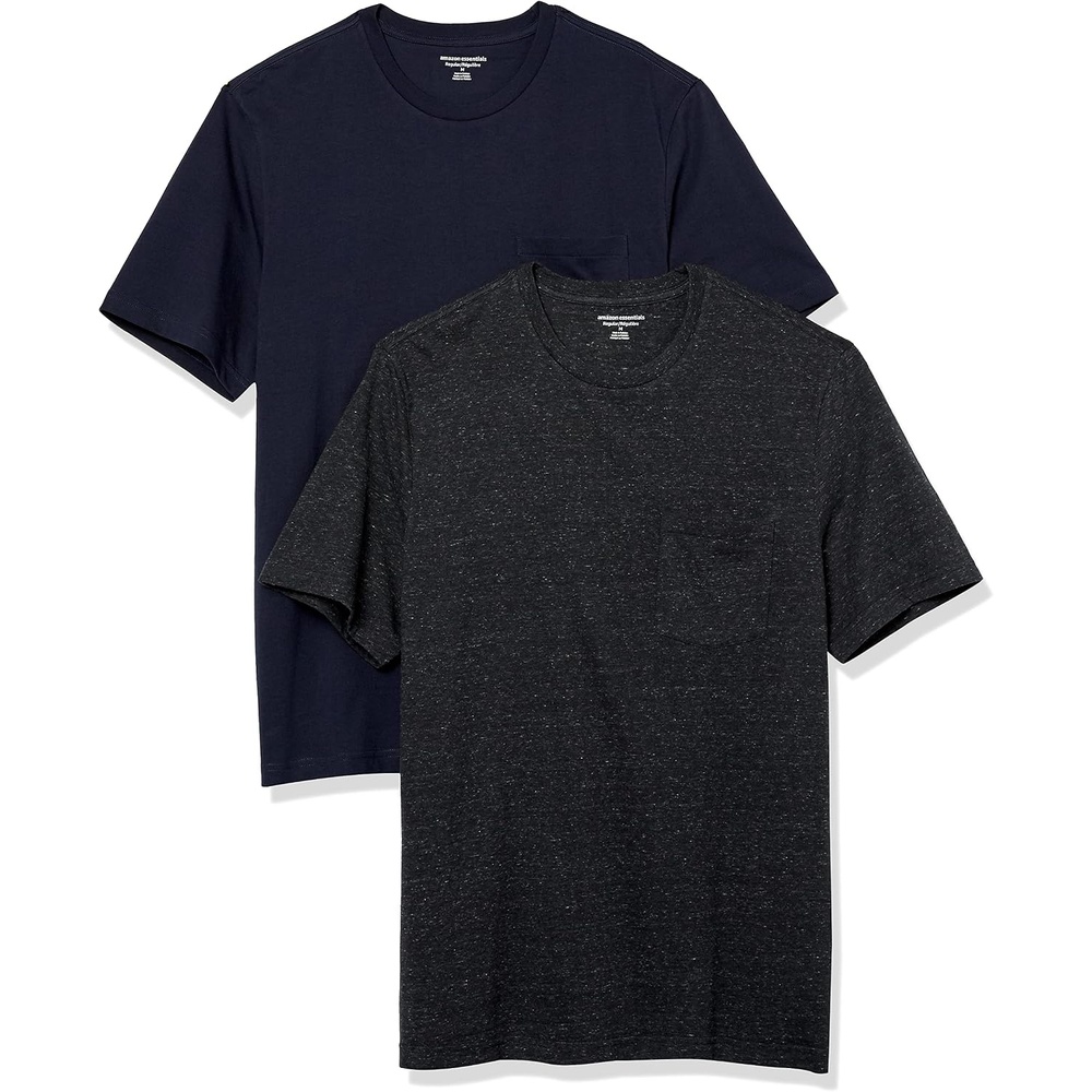 image:imageAmazon Essentials Mens ShortSleeve Crewneck Pocket TShirtsNavyCharcoal Heather
