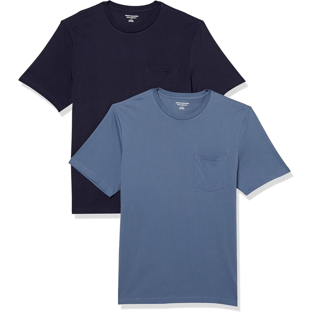 image:imageAmazon Essentials Mens ShortSleeve Crewneck Pocket TShirtsNavyDark Blue