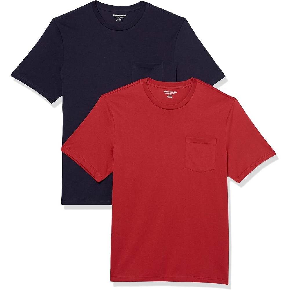 image:imageAmazon Essentials Mens ShortSleeve Crewneck Pocket TShirtsNavyDark Red