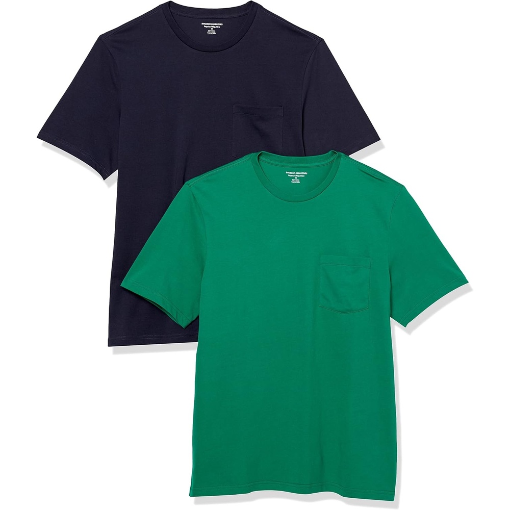 image:imageAmazon Essentials Mens ShortSleeve Crewneck Pocket TShirtsNavyGreen