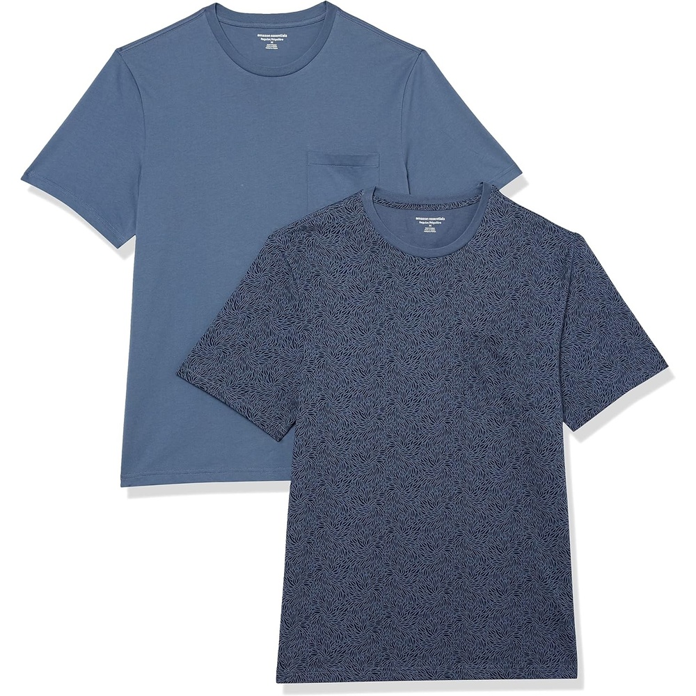 image:imageAmazon Essentials Mens ShortSleeve Crewneck Pocket TShirtsWashed Blue Tonal Floral Print