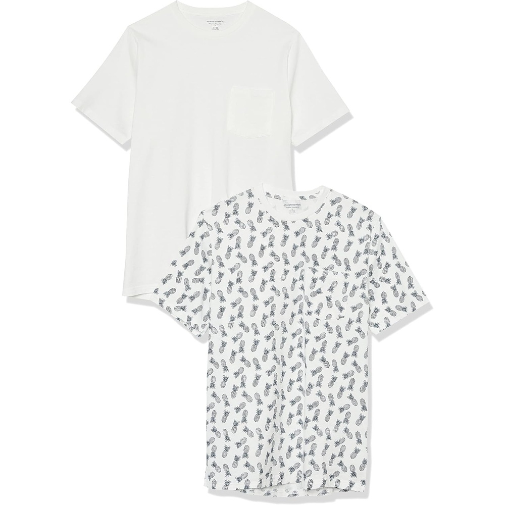 image:imageAmazon Essentials Mens ShortSleeve Crewneck Pocket TShirtsWhite Pineapple Print