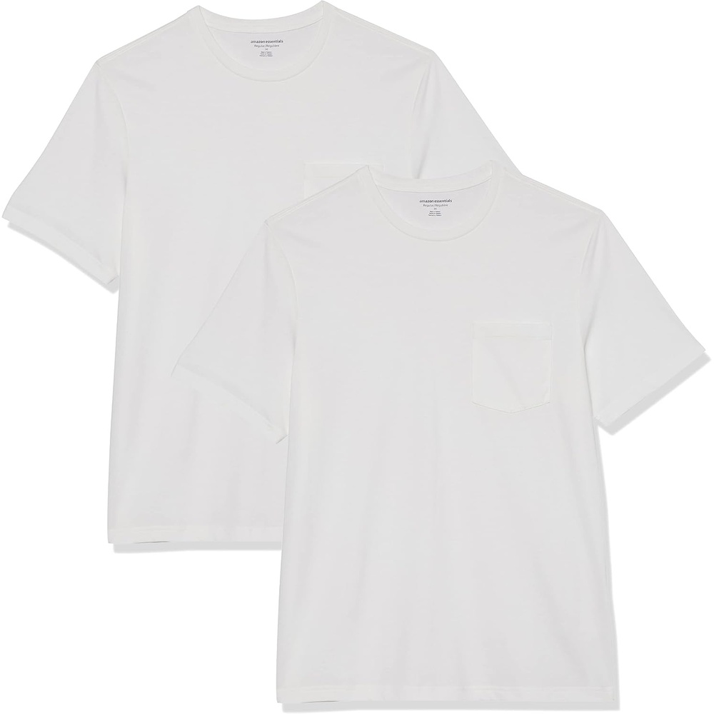 image:imageAmazon Essentials Mens ShortSleeve Crewneck Pocket TShirtsWhiteWhite