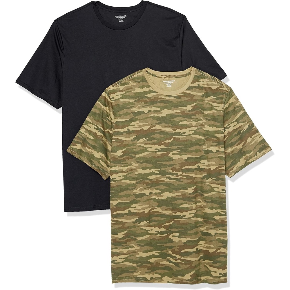 image:imageAmazon Essentials Mens SlimFit Crewneck Short Sleeve Cotton TShirtsBlack Camo Print