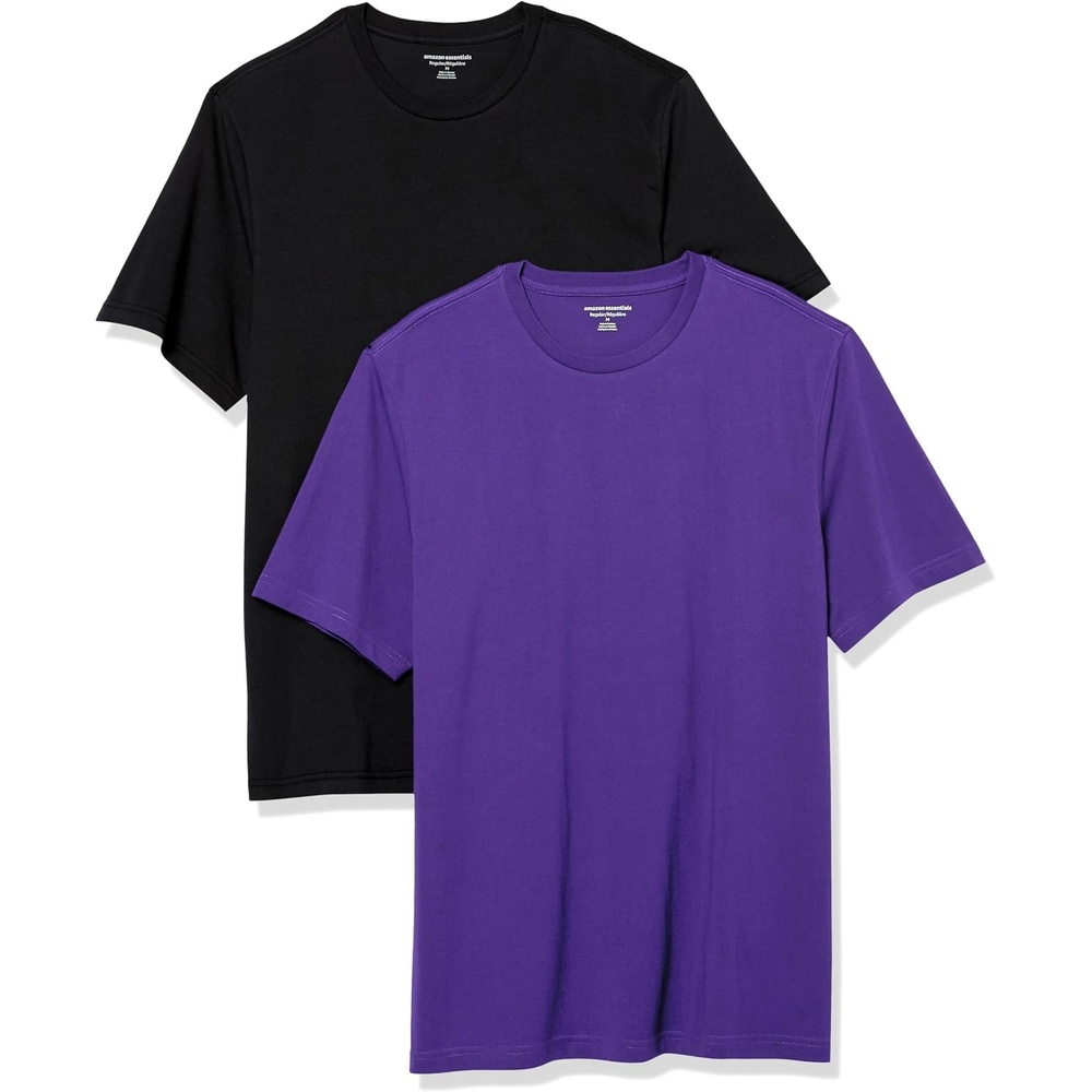 image:imageAmazon Essentials Mens SlimFit Crewneck Short Sleeve Cotton TShirtsBlackDark Purple