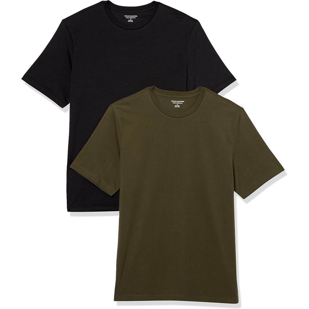 image:imageAmazon Essentials Mens SlimFit Crewneck Short Sleeve Cotton TShirtsBlackOlive