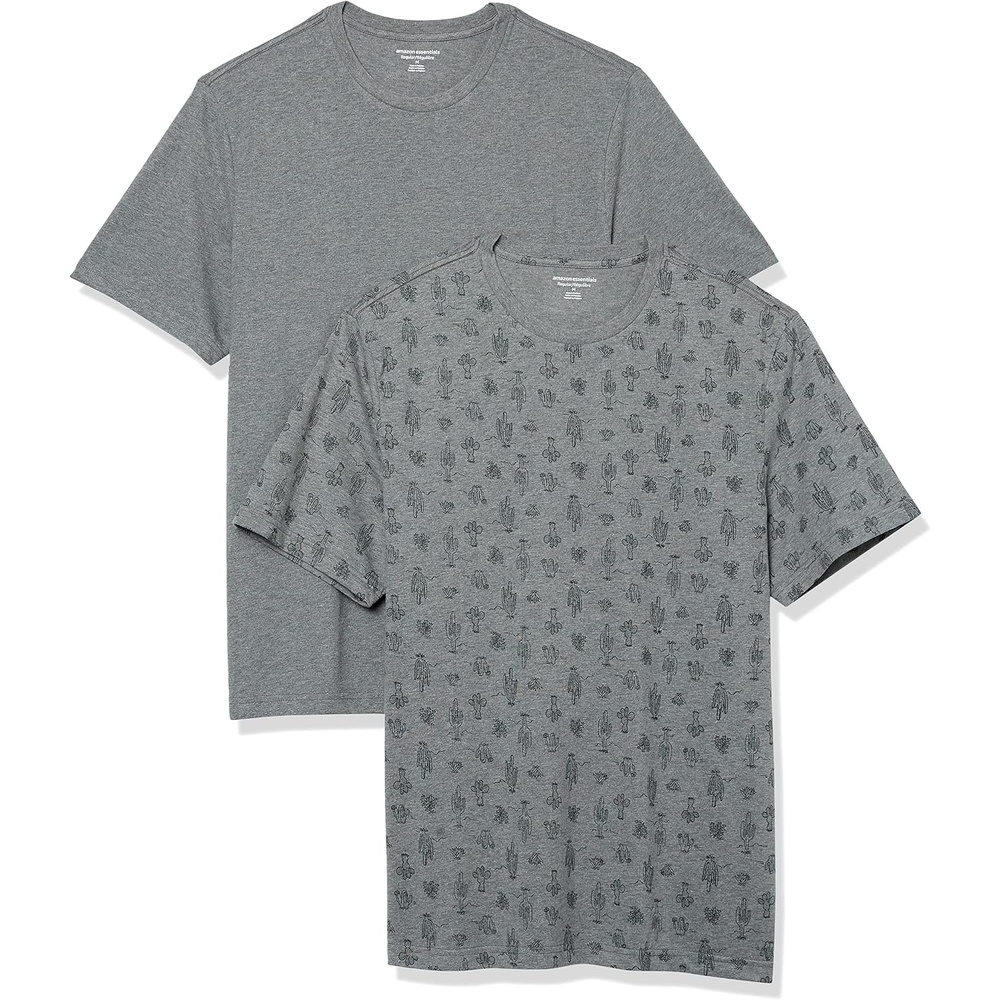 image:imageAmazon Essentials Mens SlimFit Crewneck Short Sleeve Cotton TShirtsHeather Grey Cactus Print