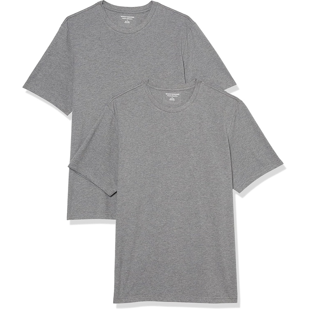 image:imageAmazon Essentials Mens SlimFit Crewneck Short Sleeve Cotton TShirtsHeather GreyHeather Grey